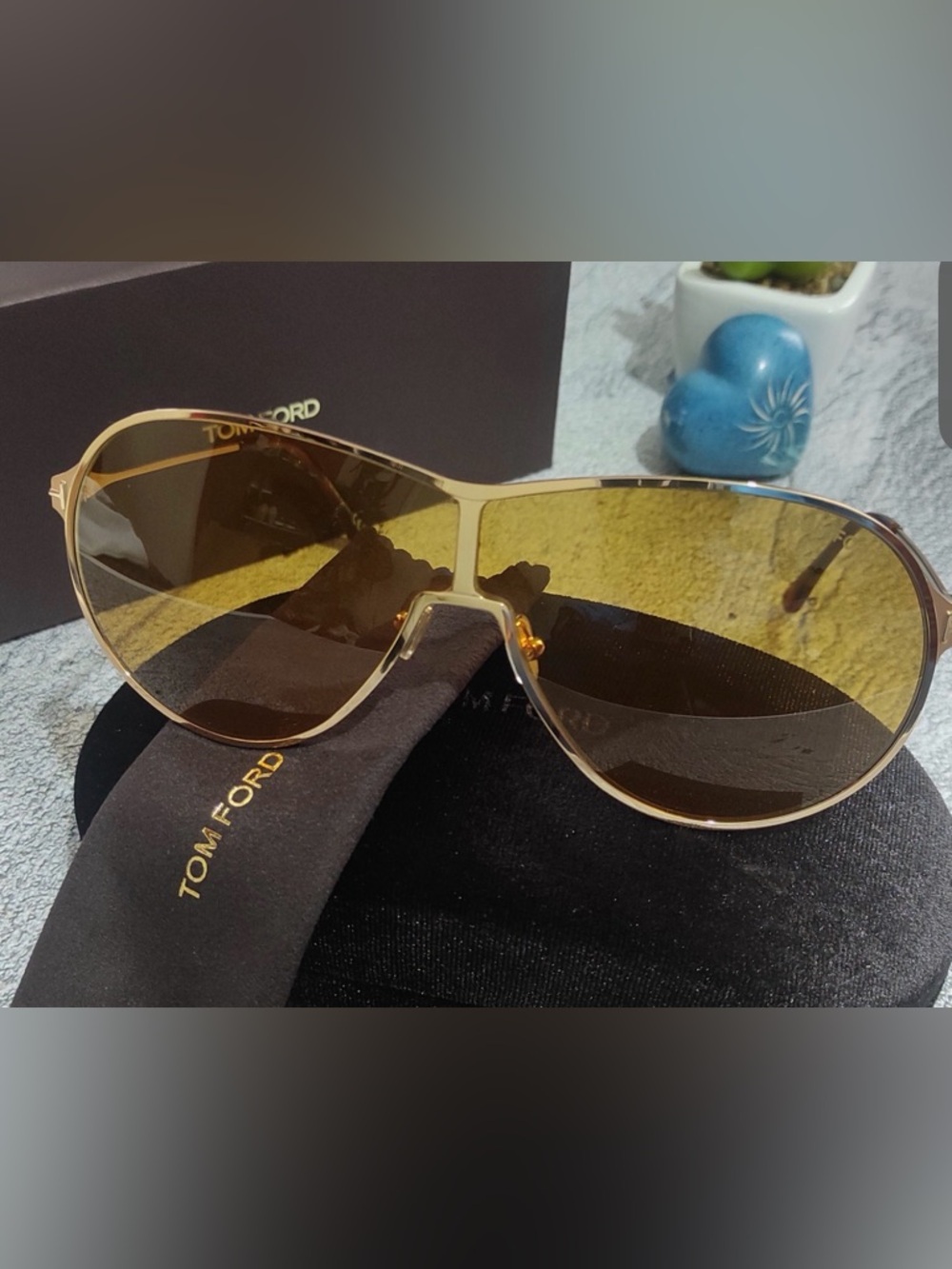 Tom Ford Gaia Gold Frame Brown Lens Shield Sunglasses - Unisex